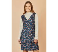 Yumi Women's Navy Fox Long Sleeve Layered Tunic Dress With Front Pocket in Blue | Size: 12