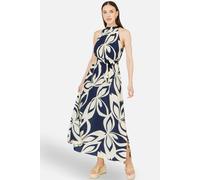 Yumi Women's Navy Geo Swirl Print Halter Maxi Dress in Mid Navy | Size: 12