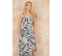 Yumi Women's Navy Leaf Print Maxi Dress With Cross Back | Size: 14 Yumi Navy 14