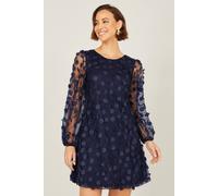 Yumi Women's Navy Long Sleeve Floral Applique Tunic Dress | Size: 18
