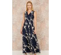 Yumi Women's Navy Mesh Embroidered Maxi Dress | Size: 12 Yumi Navy 12