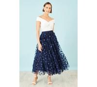 Yumi Women's Navy Mesh Floral Applique Midi Skirt | Size: 14 Yumi Navy 14