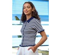Yumi Women's Navy Nautical Striped Knitted Top | Size: Small