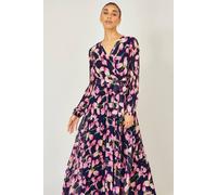 Yumi Women's Navy Orchid Floral Pleated Wrap Maxi Dress | Size: 18 Yumi Navy 18