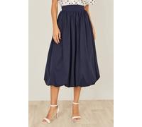 Yumi Women's Navy Satin Bubble Hem Midi Skirt | Size: 8