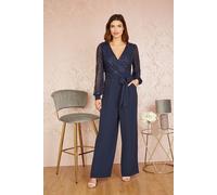 Yumi Women's Navy Sequin Jumpsuit With Long Sleeves | Size: 16 Yumi Navy 16