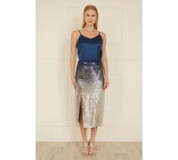 Yumi Women's Navy & Silver Sequin Split Fitted Midi Skirt | Size: 8 Yumi Navy 8