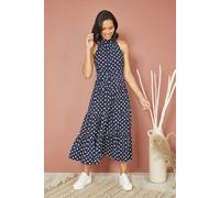 Yumi Women's Navy Spot Print Halter Midi Dress With Matching Belt | Size: 16 Yumi Navy 16