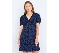 Yumi Women's Navy Spot Print Lace Trim Skater Dress | Size: 10 Yumi Navy 10