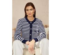Yumi Women's Navy Stripe Knit Relaxed Fit Cardigan | Size: S/M Yumi Navy S/M