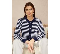 Yumi Women's Navy Stripe Knit Relaxed Fit Cardigan | Size: Medium/Large Yumi Navy M/L