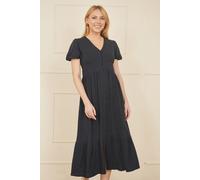 Navy Viscose Button Through Midi Dress Yumi Navy 16