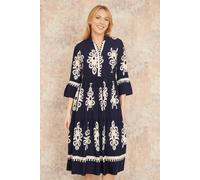 Navy Viscose Midi Dress With Long Sleeves Yumi Navy 12