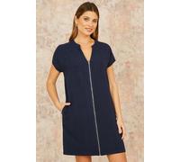 Yumi Navy Viscose Zip Tunic Dress (UK, Numeric, 12, Regular, Regular, Navy)