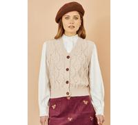 Yumi Women's Oatmeal Button Up Chunky Cable Knit Waistcoat in Ivory | Size: Large Yumi Ivory L