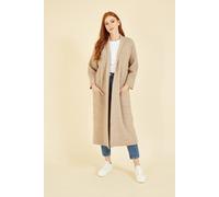 Yumi Women's Oatmeal Knitted Maxi Cardigan With Pockets in Beige | Size: Small Yumi Beige S