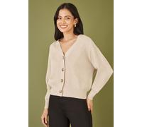 Yumi Women's Oatmeal Relaxed Fit Cardigan With Stitch Detail in Beige | Size: Large Yumi Beige L