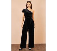 Yumi Women's One Shoulder Velvet Jumpsuit in Black | Size: 14 Yumi Black 14