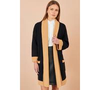 Yumi Women's Open Cardigan Sweater With Contrast Border in Black | Size: Medium