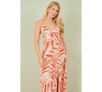 Yumi Women's Orange Leaf Print Maxi Dress With Cross Back | Size: 14 Yumi Orange 14