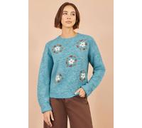 Yumi Women's Patch Floral Embroidered Relaxed Jumper in Blue | Size: Small