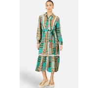 Yumi Women's Patchwork Viscose Midi Shirt Dress in Turquoise | Size: 12