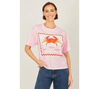 Yumi Women's Pink Crab Vacation Print T-Shirt | Size: Small Yumi Pink S