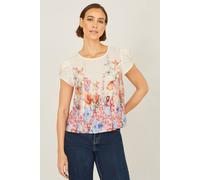 Yumi Women's Pink Floral Border Top in White | Size: 10 Yumi White 10