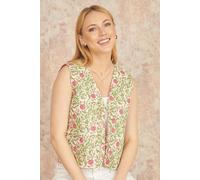 Yumi White Floral Reversible Cotton Quilted Jacket (UK, Numeric, 16, Regular, Regular, White)