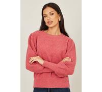 Yumi Women's Pink Knitted Balloon Sleeve Jumper | Size: Medium Yumi Pink M