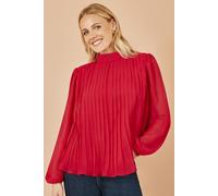 Yumi Women's Plum Pleated Long Sleeve Top With High Neck | Size: 8 Yumi Plum 8