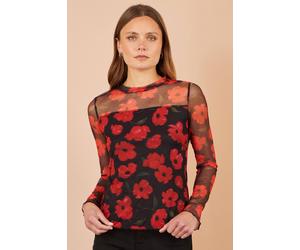 Yumi Women's Poppy Mesh Top in Black | Size: 12