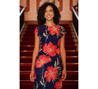 Yumi Women's Poppy Print Midi Mesh Dress in Navy | Size: 8 Yumi Navy 8