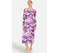 Yumi Women's Purple Floral Mesh Midi Dress With Tie Back in Lilac | Size: 12