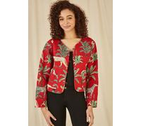 Red Animal Print Reversible Cotton Cropped Quilted Jacket Yumi Red 12