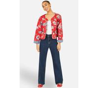 Yumi Women's Red Boho Print Cotton Reversible Quilted Jacket in Scarlet | Size: 14 Yumi Scarlet 14