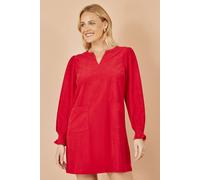 Yumi Women's Red Cord Tunic Dress With Ruched Sleeve | Size: 16