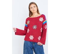 Yumi Women's Red Crochet Flower Jumper | Size: Small Yumi Red S