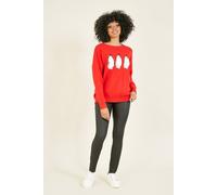 Yumi Women's Red Festive Penguin Knitted Xmas Jumper | Size: S/M Yumi Red S/M