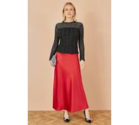 Yumi Women's Red Satin Midi Skirt | Size: 14