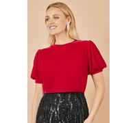 Yumi Women's Red Velvet Puff Sleeve Top | Size: 10 Yumi Red 10