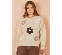 Yumi Women's Relaxed Crochet Flower Jumper in Beige | Size: Medium Yumi Beige M