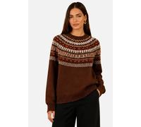 Yumi Women's Relaxed Fairisle Jumper in Chocolate | Size: Small Yumi Chocolate S