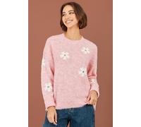 Yumi Women's Relaxed Jumper With Crochet Flowers in Pink | Size: Large