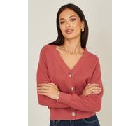Yumi Women's Rose Pink Relaxed Fit Cardigan With Stitch Detail in Dusty Pink | Size: Medium Yumi Dusty Pink M