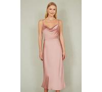 Yumi Women's Rose Pink Satin Cowl Neck Midi Dress in Light Pink | Size: 12 Yumi Light Pink 12