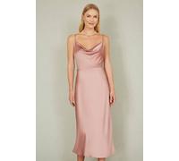 Yumi Women's Rose Pink Satin Cowl Neck Midi Dress in Light Pink | Size: 14