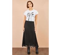 Yumi Women's Satin Midi Skirt With Lace Trims in Black | Size: 8
