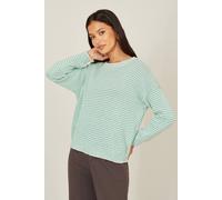 Yumi Women's Sea Green Knitted Stripe Relaxed Jumper | Size: Small