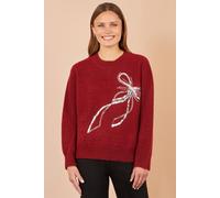 Yumi Women's Sequin Bow Relaxed Jumper in Burgundy | Size: Large